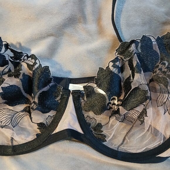 Ella M Women's Sheer Mesh and Black Lace Underwire Bra EUR Size 75 C    NWT - Picture 2 of 6